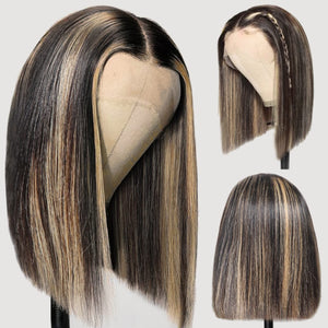 Superlook Short Bob Wigs Pre-Cut 13x4 Glueless Wig Wear Go Highlight Blonde Straight Wig Human Hair