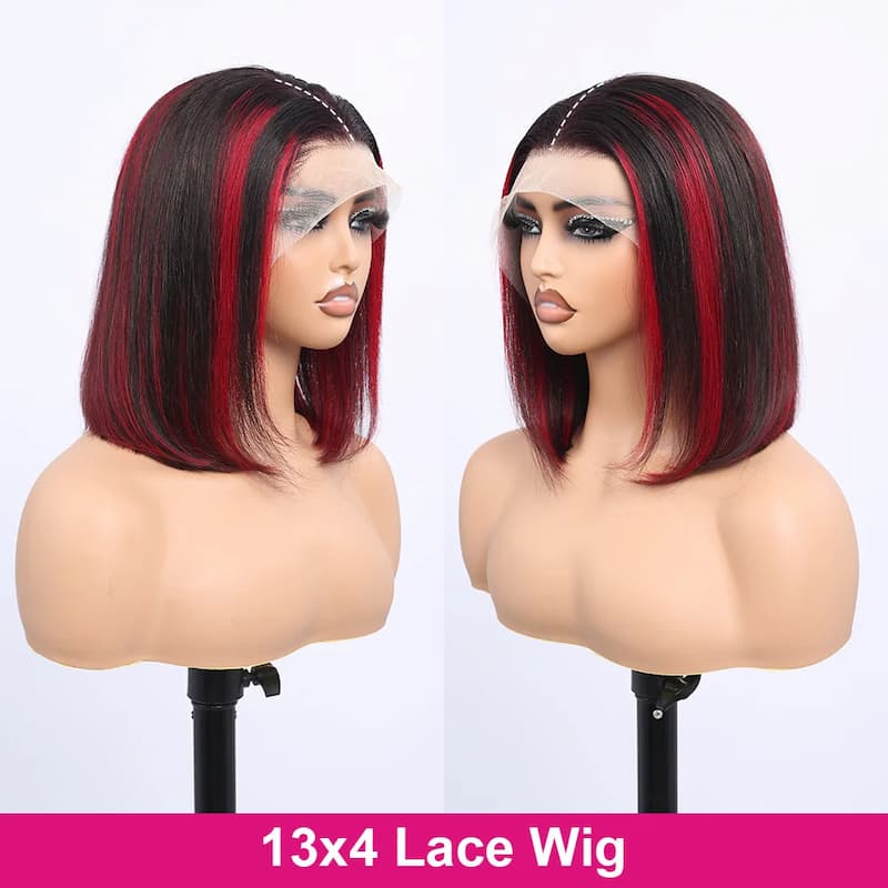 1B 99j Short Straight Short Bob 12inch 13x4 Blunt Cut Bob Lace Front Wigs Human Hair