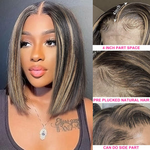 Superlook Short Bob Wigs Pre-Cut 13x4 Glueless Wig Wear Go Highlight Blonde Straight Wig Human Hair