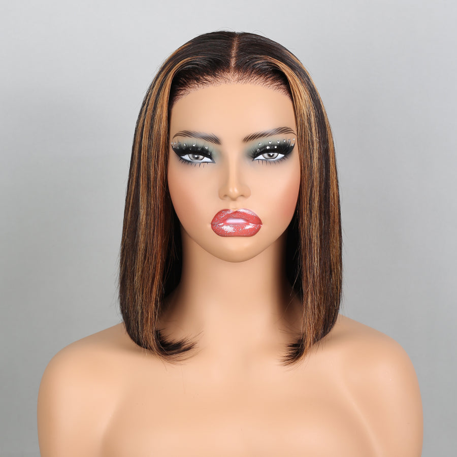 Superlook 1B P30 Colored Bob Wig Ombre Brown 6X5 Lace Glueless Wear Go Bob Wigs