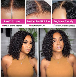 210% Density 6x6 Lace Closure Wigs Short Curly Human Hair Bob Wigs Wear Go Wigs