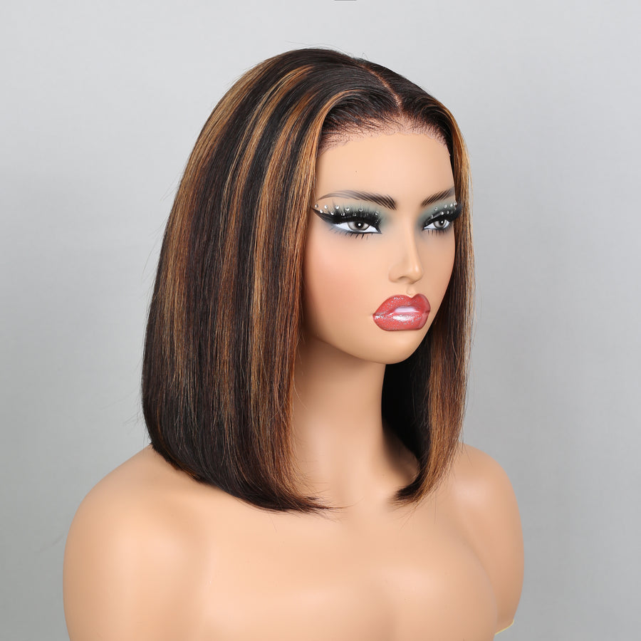 Superlook 1B P30 Colored Bob Wig Ombre Brown 6X5 Lace Glueless Wear Go Bob Wigs