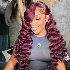 6x5 Wear Go Loose Body Wave Wig  Dark Burgundy Plum Colored Lace Closure Wigs Human Hair