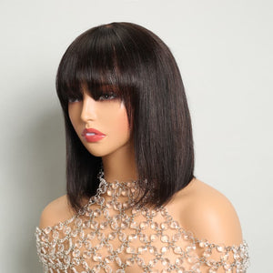 Superlook 3x2Inch Gluless Wig Silk Straight Hair Non Lace Glueless Bob Wig With Bangs