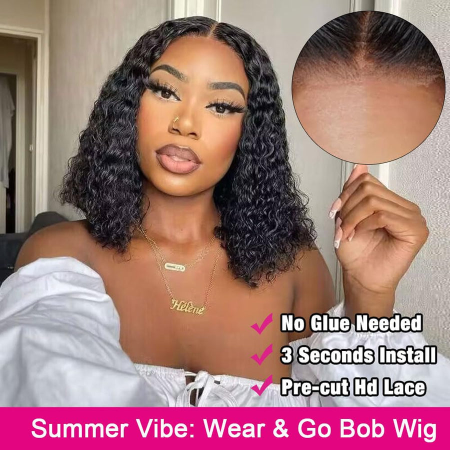 210% Density 6x6 Lace Closure Wigs Short Curly Human Hair Bob Wigs Wear Go Wigs